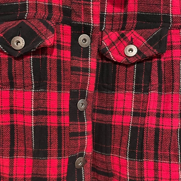 Torrid Size 0 red and black plaid button up jacket with white Sherpa col… - Picture 2 of 7
